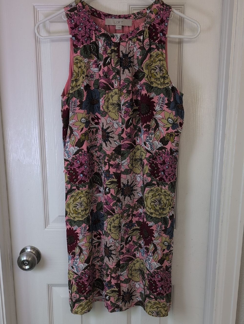LOFT Pink Boho Multi-Color Floral Shift Dress Size S